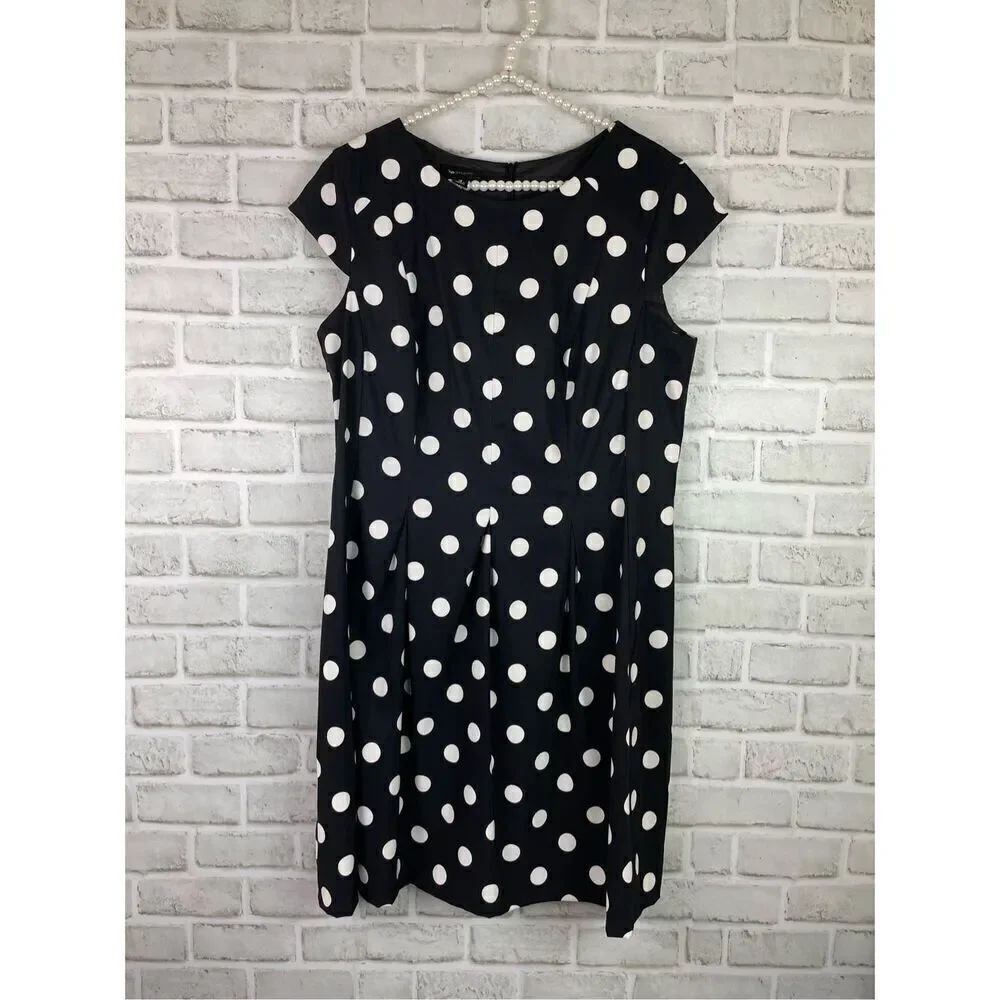 AB Studio Women Black and White Polka Dot Casual Dress Size 16 Sleeveless